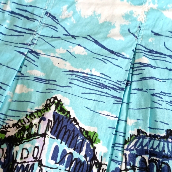 Talbots Women’s Blue White & Green Italian Seascape Motif Midi Pleated Skirt 4/P - Picture 10 of 13